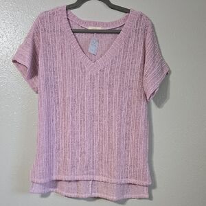 New... Light Pink V-Neck Sheer Sweater Top